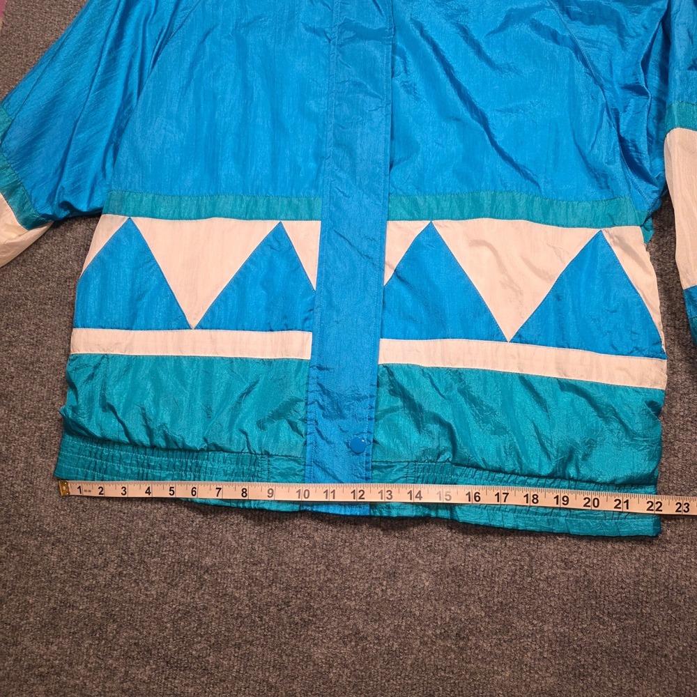 Vintage 80s Colorblock Windbreaker Jacket Teal Green Geometric Retro Grandmacore - Picture 8 of 10